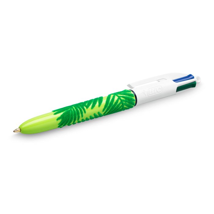 0400794382663-BIC 4 Couleurs - Stylo à bille 4 couleurs - 1 mm - corps texturé velours motif feuilles--1