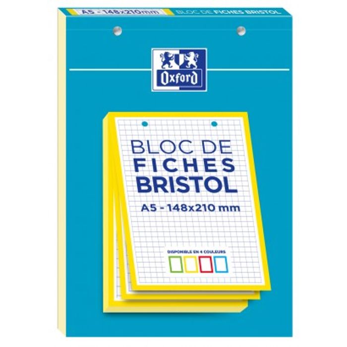 3020120120713-Oxford - Pack de 30 Fiches Bristol - A5 - petits carreaux - perforées - jaune--0