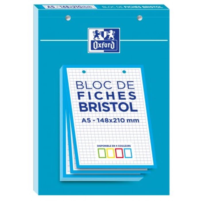 3020120120751-Oxford - Pack de 30 Fiches Bristol - A5 - petits carreaux - perforées - bleu--0