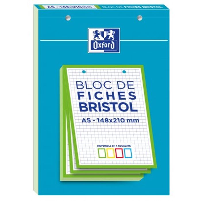 3020120120799-Oxford - Pack de 30 Fiches Bristol - A5 - petits carreaux - perforées - vert--0