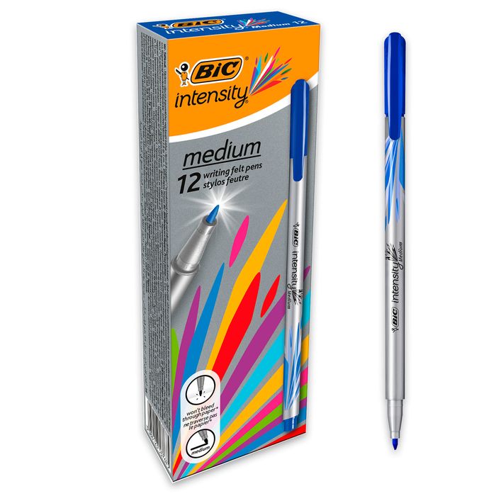 3086123537675-BIC Intensity - Pack de 12 feutres fins - pointe moyenne - bleu--0