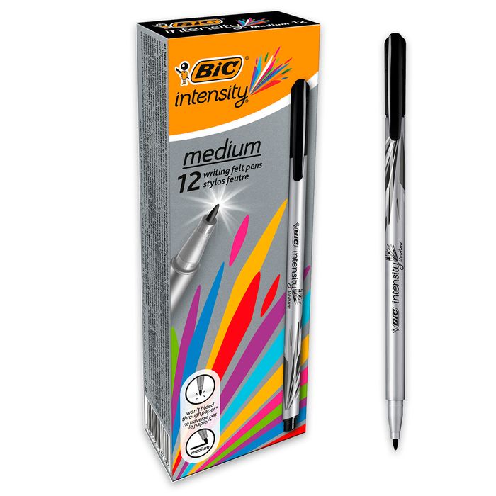 3086123537682-BIC Intensity - Pack de 12 feutres fins - pointe moyenne - noir--0