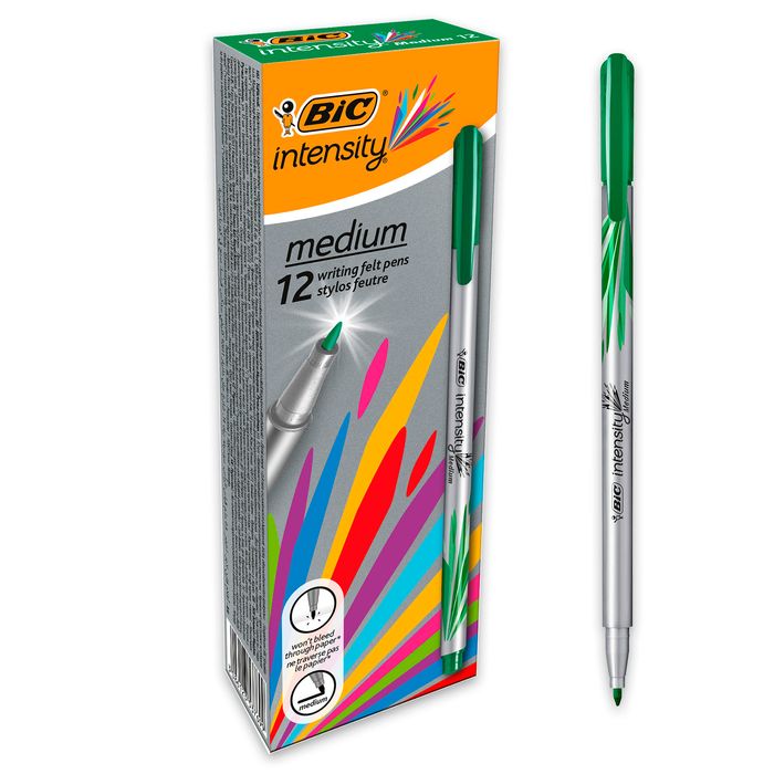 3086123537699-BIC Intensity - Pack de 12 feutres fins - pointe moyenne - vert--0