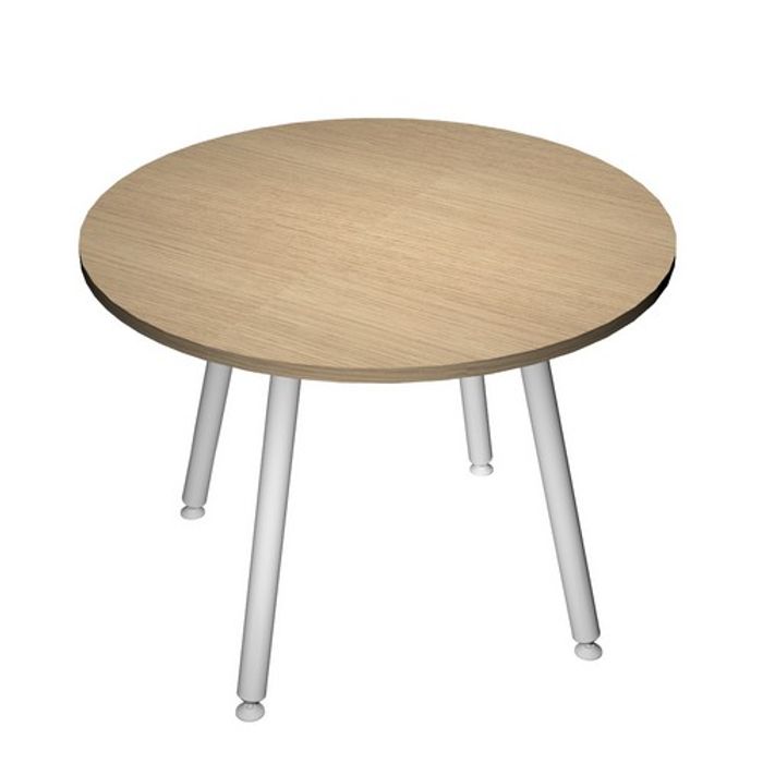 2012349509951-Table ronde - 80 cm - 3 pieds métal blanc - plateau imitation chêne--0