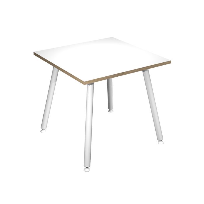 2012349510377-Table haute - 80 x 80 x 105 cm - Pieds métal blancs - Blanc chants chêne--0