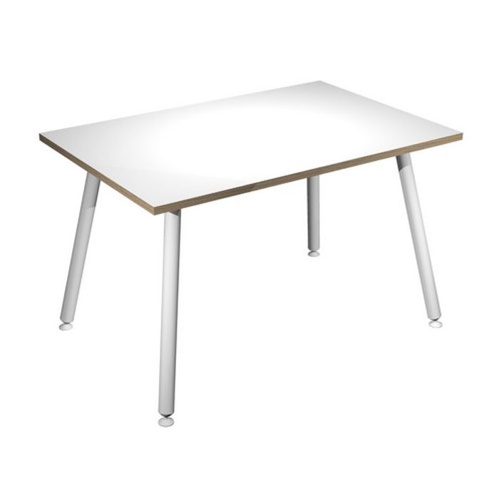 2012349510155-Bureau LEONARDO - 120 cm - Pieds métal blancs - Blanc chants chêne--0