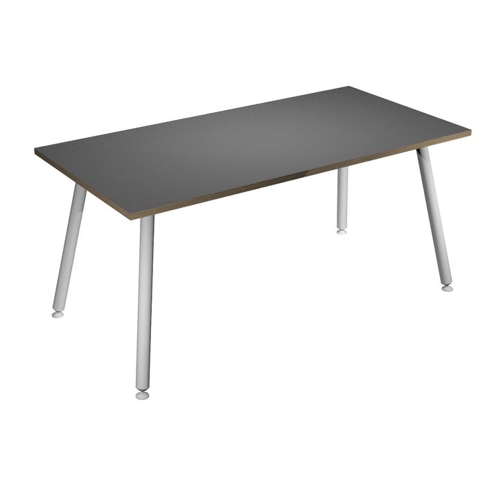 2012349510810-Table haute - 160 x 80 x 105 cm - Pieds métal blancs - Anthracite chants chêne--0