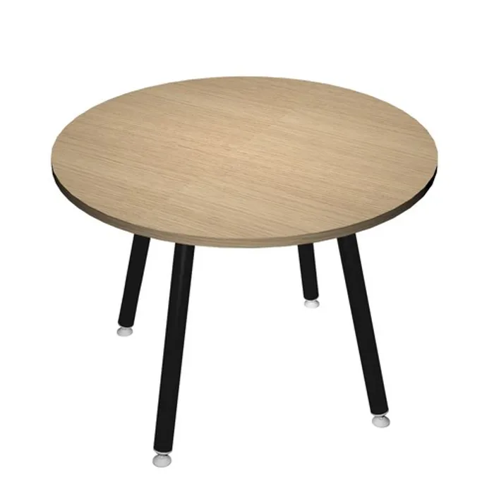 2012349511091-Table ronde - 80 cm - 3 pieds métal noir - plateau imitation chêne--0