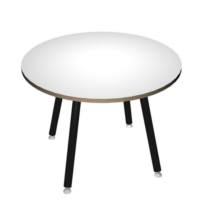 2012349511473-Table ronde - 80 cm - 3 pieds métal noir - plateau blanc chants chêne--0