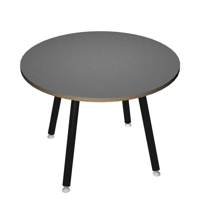 2012349512012-Table haute ronde - 100 cm - 4 Pieds métal noir - plateau anthracite chants chêne--0