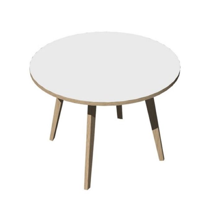 2012349512555-Table ronde - 100 cm - 4 pieds bois - plateau blanc chants chêne--0