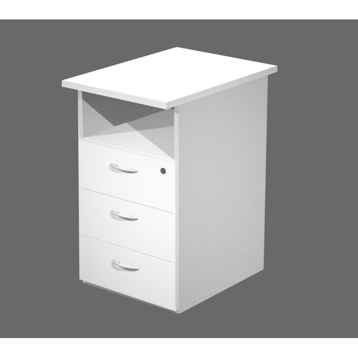 2012349513460-Caisson de bureau - Profondeur 60 cm - 1 niche et 3 tiroirs - Blanc--0