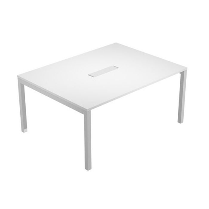 2012349514764-Table de réunion BRIDGE - L160 x H73 x P120 - Pieds gris alu - Plateau blanc--0