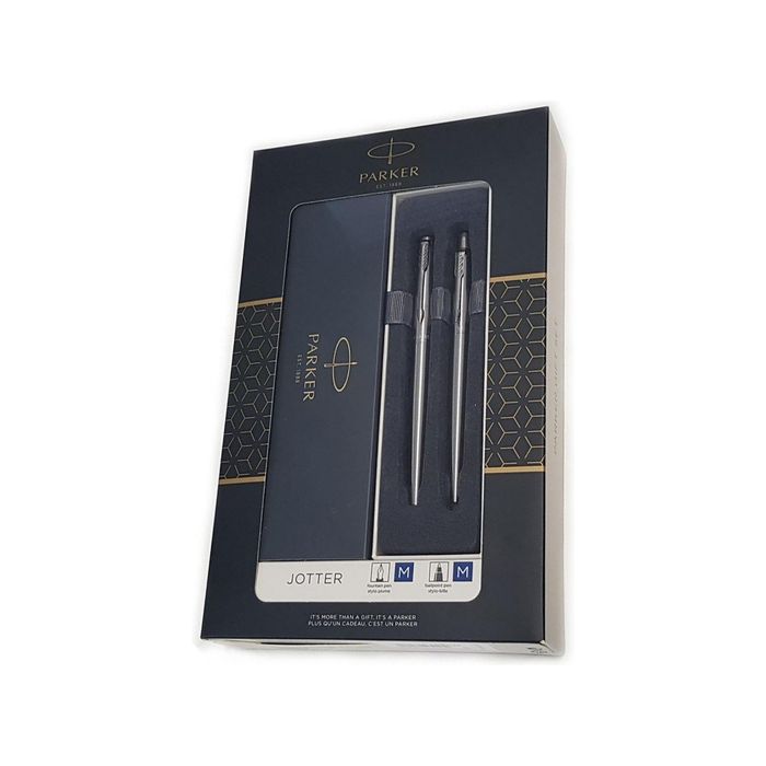 3026980932589-Parket Jotter - Coffret stylo plume + stylo à bille chromé - pointe moyenne--0