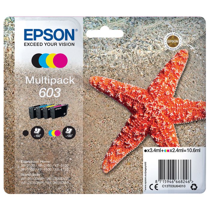 8715946668246-Epson 603 Etoile de mer - pack de 4 - noir, cyan, magenta, jaune - cartouche d'encre originale--0