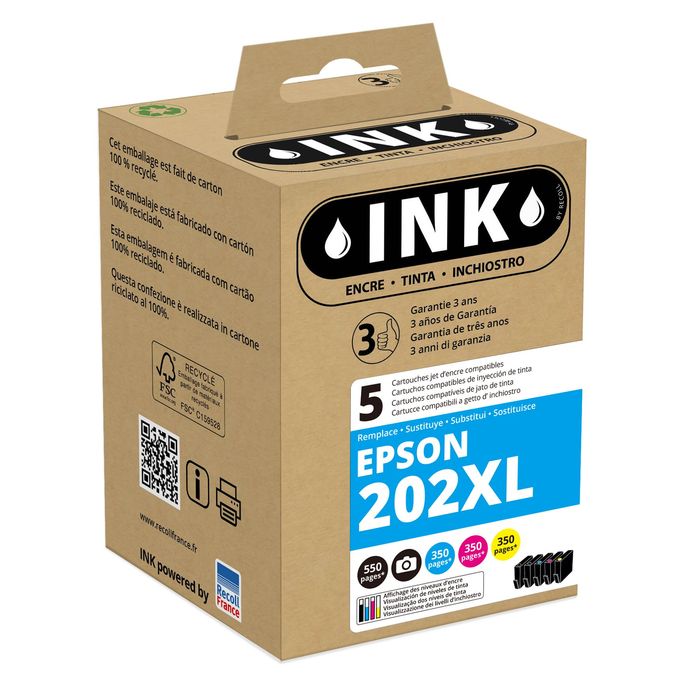 3112539806118-Cartouche compatible Epson 202XL Kiwi - pack de 5 - noir, noir photo, cyan, magenta, jaune - ink--0