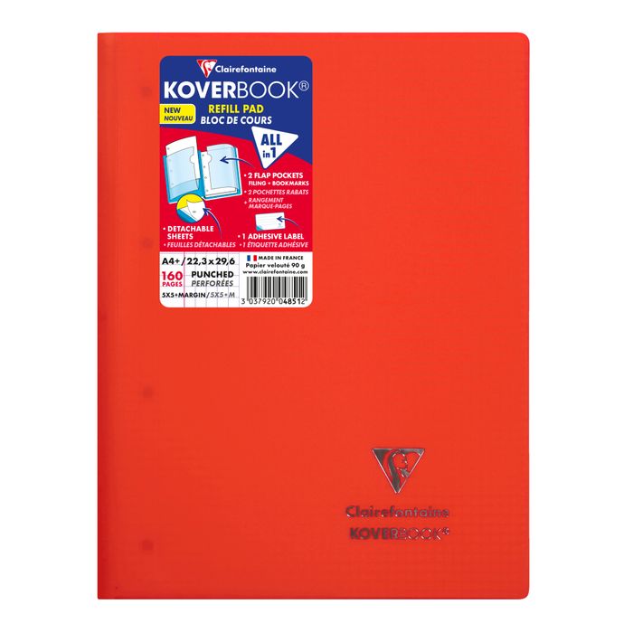 3037920048512-Clairefontaine Koverbook - Bloc de cours agrafé A4+ - 160 pages détachables perforées - petits carreaux (5x5 mm) - disponible dans diff--4