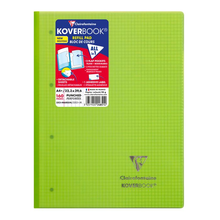 3037920048512-Clairefontaine Koverbook - Bloc de cours agrafé A4+ - 160 pages détachables perforées - petits carreaux (5x5 mm) - disponible dans diff--5