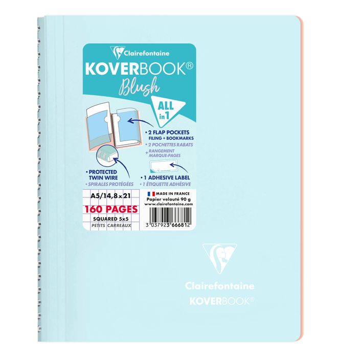 3037923666812-Clairefontaine Koverbook - Cahier polypro A5 - 160 pages - petits carreaux (5x5 mm) - disponible dans différentes--1