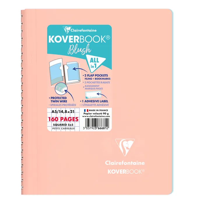 3037923666812-Clairefontaine Koverbook - Cahier polypro A5 - 160 pages - petits carreaux (5x5 mm) - disponible dans différentes--2