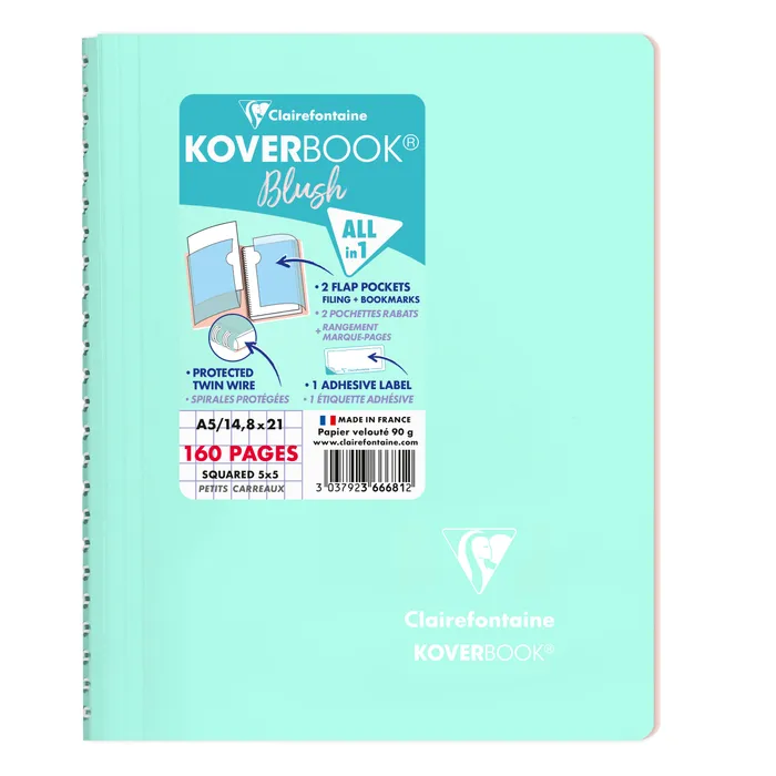 3037923666812-Clairefontaine Koverbook - Cahier polypro A5 - 160 pages - petits carreaux (5x5 mm) - disponible dans différentes--4