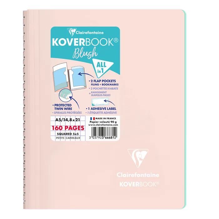 3037923666812-Clairefontaine Koverbook - Cahier polypro A5 - 160 pages - petits carreaux (5x5 mm) - disponible dans différentes--5