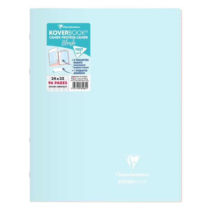 3037929814811-Clairefontaine Koverbook Blush - Cahier polypro 24 x 32 cm - 96 pages - grands carreaux (Seyes) - disponible dans différentes--1