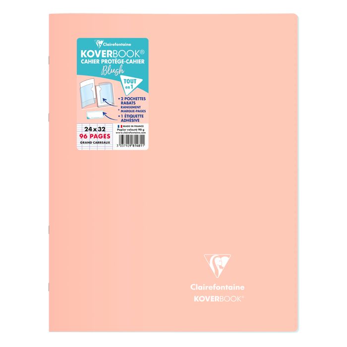 3037929814811-Clairefontaine Koverbook Blush - Cahier polypro 24 x 32 cm - 96 pages - grands carreaux (Seyes) - disponible dans différentes--2