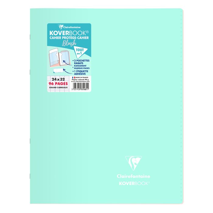 3037929814811-Clairefontaine Koverbook Blush - Cahier polypro 24 x 32 cm - 96 pages - grands carreaux (Seyes) - disponible dans différentes--4