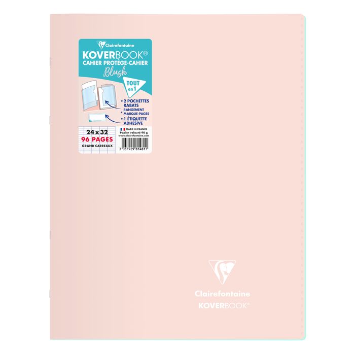 3037929814811-Clairefontaine Koverbook Blush - Cahier polypro 24 x 32 cm - 96 pages - grands carreaux (Seyes) - disponible dans différentes--5