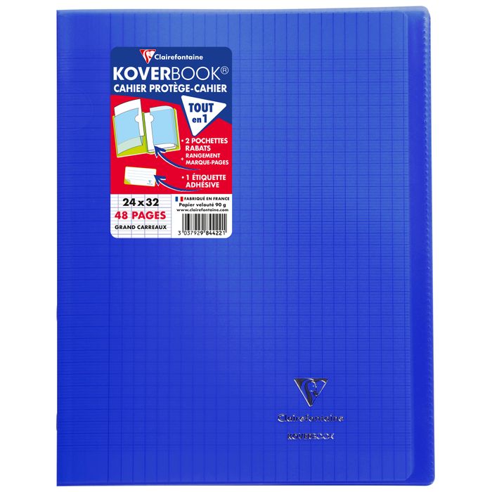 3037929844016-Clairefontaine Koverbook - Cahier polypro 24 x 32 cm - 48 pages - grands carreaux (Seyes) - disponible dans diff--1