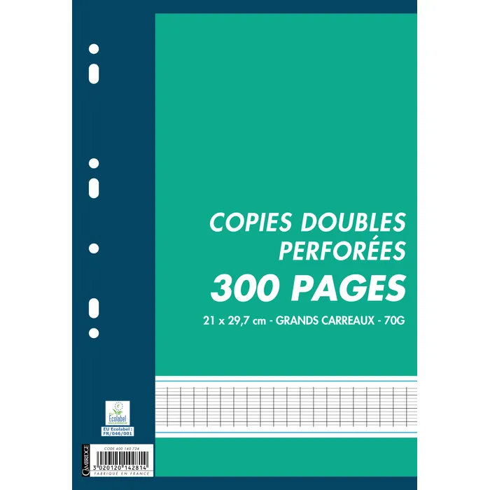 3020120142814-Cambridge - copies doubles - 300 pages - A4 - grands carreaux (Seyes) - perforées--0