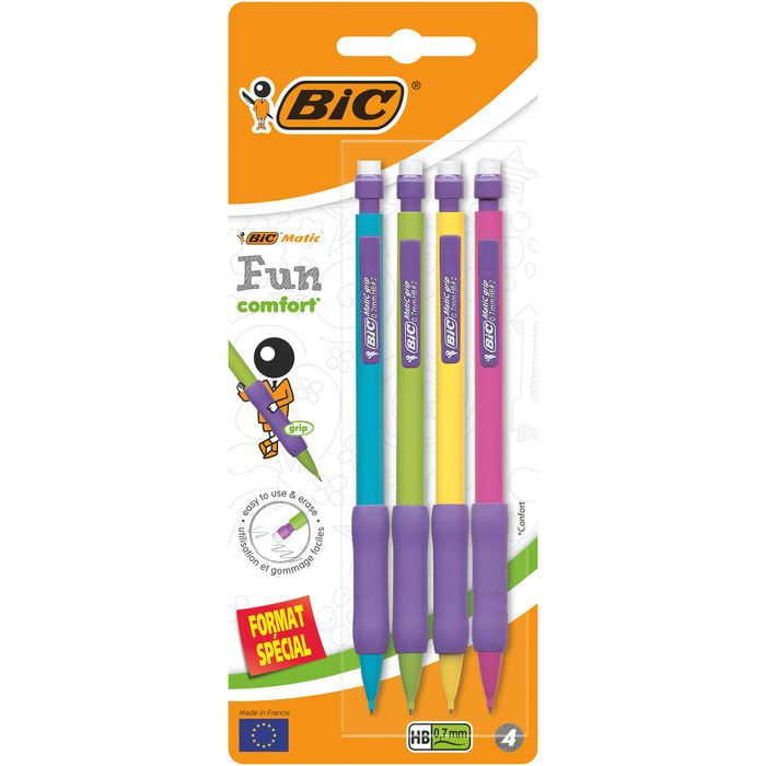 3086123504080-BIC Matic Fun - Pack de 4 porte mines format spécial - HB - 0,7 mm - couleurs assorties--1