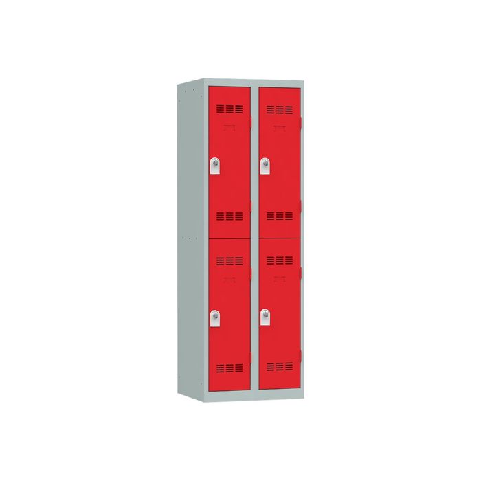 3219093120527-Vestiaire multicases - 2 colonnes - 4 portes - 180 x 60 x 50 cm - gris/rouge-Angle gauche-0