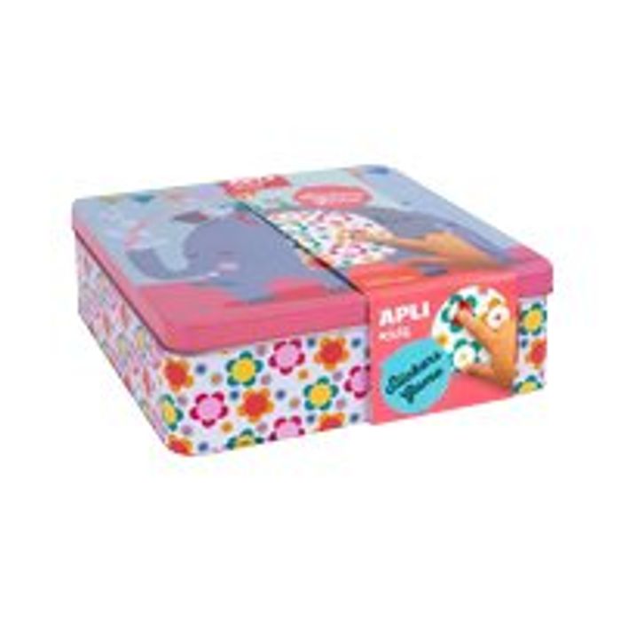 8410782145349-Apli Kids - Boîte métallique jeu de gommettes - éléphant-Angle gauche-1