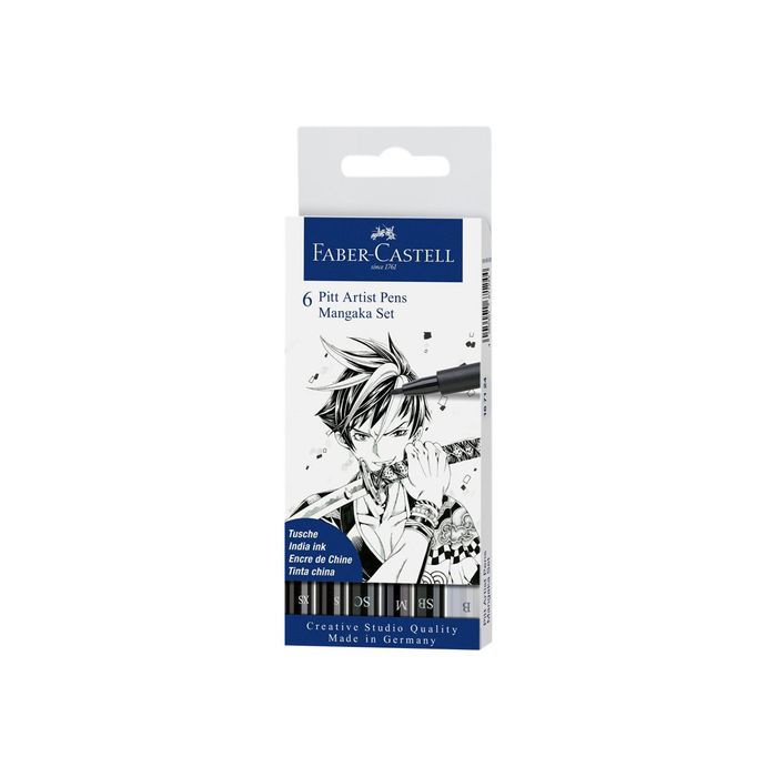 4005401671244-Faber-Castell Pitt Artist Pen Mangaka - Pack de 6 feutres à l'encre de Chine - noir-Angle droit-1