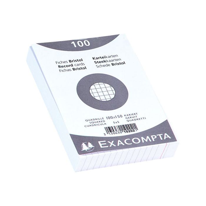 3130631102020-Exacompta - 20 Packs de 100 Fiches Bristol - 10 x 15 cm - petits carreaux - non perforées -Angle gauche-1