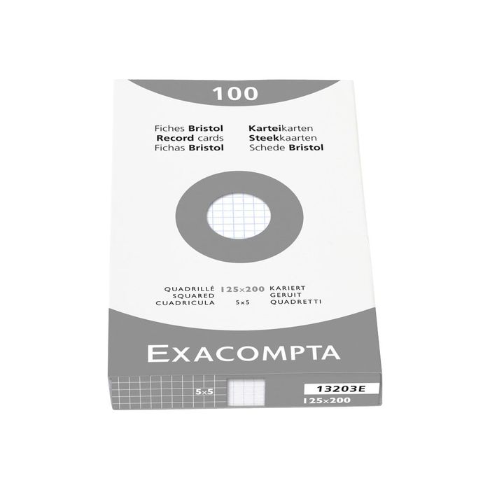 3020122350224-Exacompta - Pack de 100 Fiches bristol - 12,5 x 20 cm - petits carreaux - blanc-Avant-1