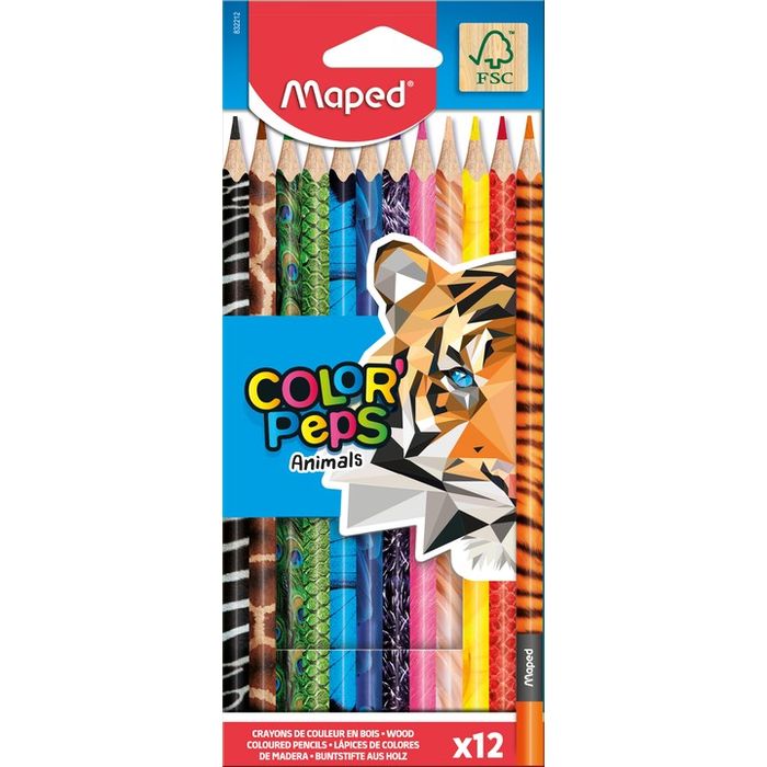 3154148322122-Maped Color'Peps Animals - 12 Crayons de couleur--0