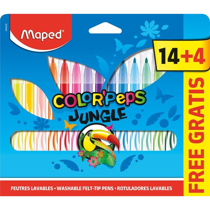 3154148454298-Maped Color'Peps Jungle - 18 Feutres dont 4 offerts - pochette carton--0