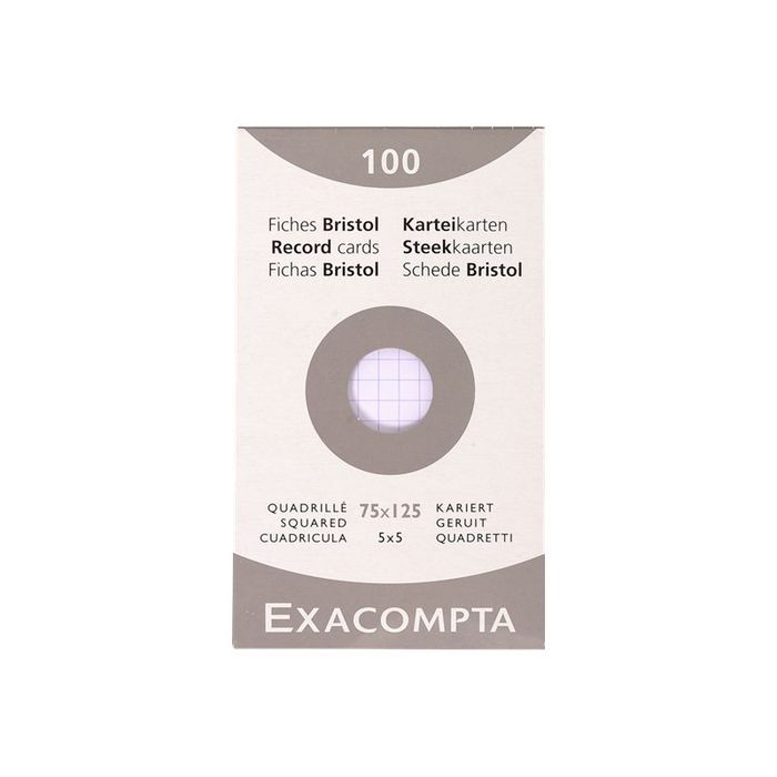 3020122320210-Exacompta - Pack de 100 Fiches bristol - 7,5 x 12,5 cm - petits carreaux - blanc-Avant-0