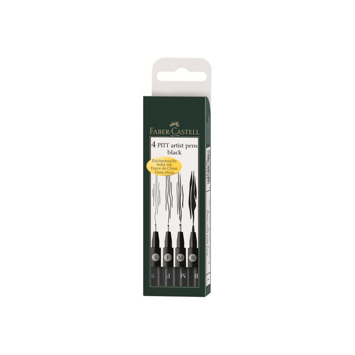 4005401671008-Faber-Castell Pitt Artist - Pack de 4 feutres (stylo-brosse et crayon fin) - noir-Angle droit-0