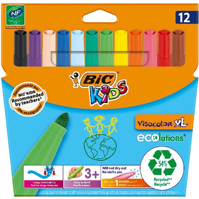 3086123249257-BIC Kids Visacolor XL - 12 Feutres - pointe large - couleurs assorties--0