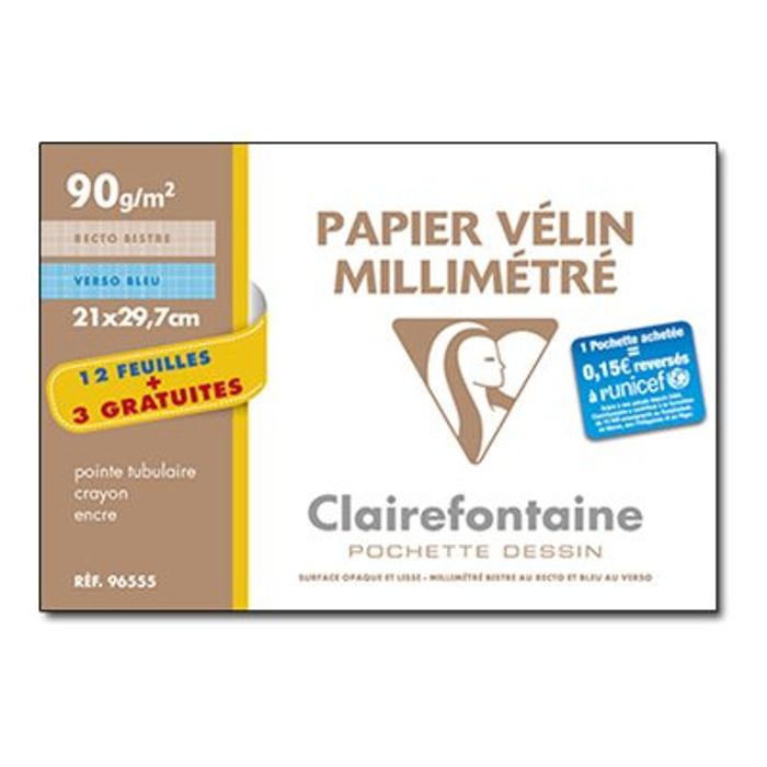 3329680965551-Clairefontaine - Pochette papier millimétré - 15 feuilles - A4 - 90 gr-Avant-0