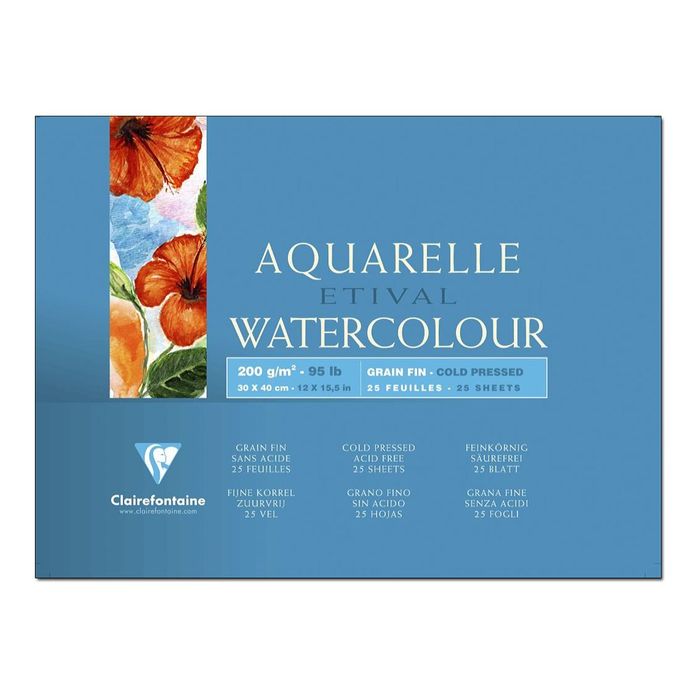 3329680964554-Clairefontaine Etival - Bloc de papier aquarelle grain torchon - 25 feuilles 30 x 40 cm - 200 g/m