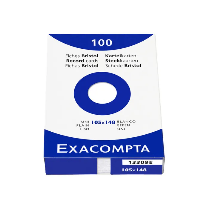 3130630133094-Exacompta - Pack de 100 Fiches Bristol - 10 x 15 cm - unies - non perforées - blanc-Avant-0