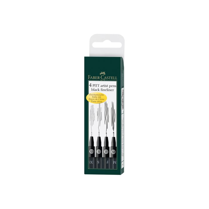 4005401671152-Faber-Castell Pitt Artist - Pack de 4 feutres à l'encre de Chine - noir-Angle droit-0