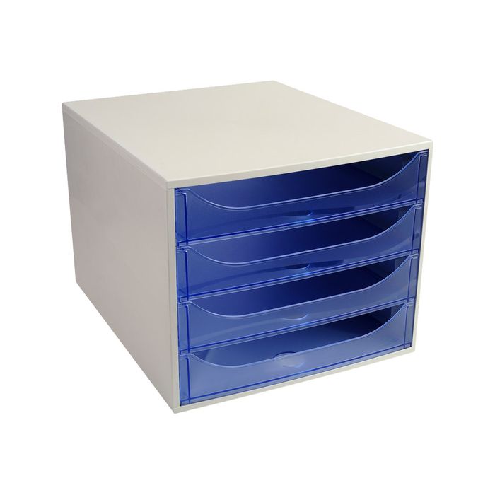 9002493423343-Exacompta Ecobox - Module de classement 4 tiroirs - gris/bleu glacé transparent-Angle gauche-1