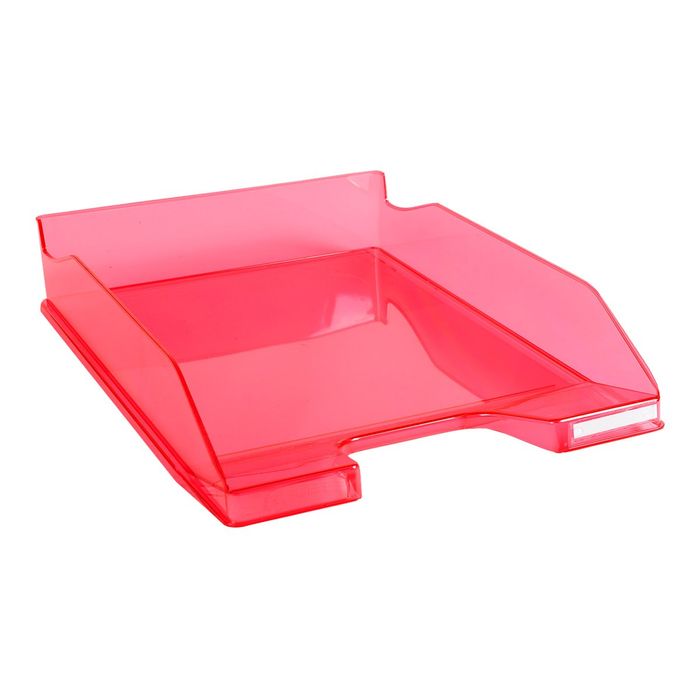 9002493019904-Exacompta COMBO Glossy - Corbeille à courrier framboise tranlucide-Angle gauche-1