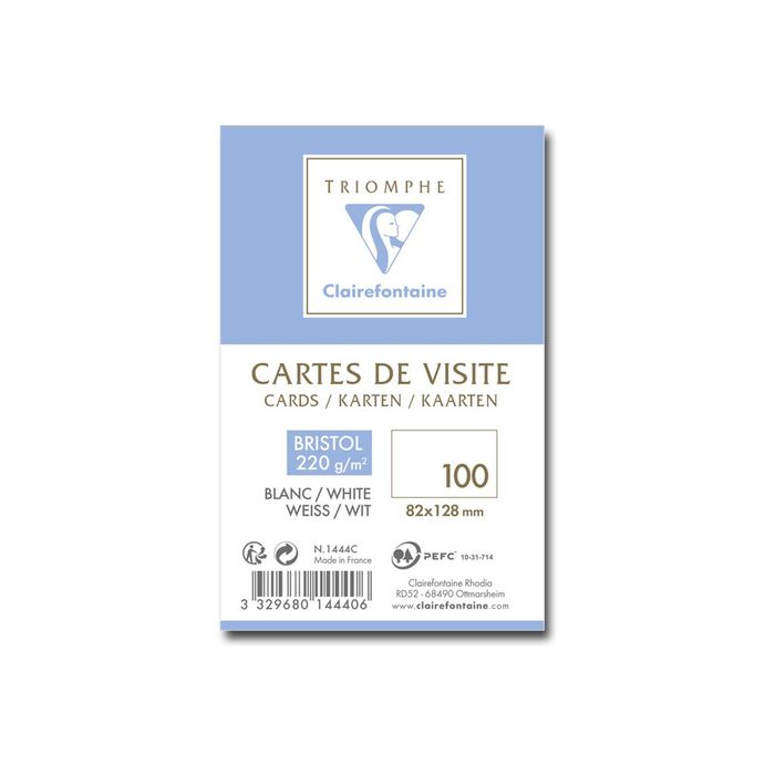 3329680144406-Clairefontaine - 100 Cartes de visite 82 x 128 mm - 220 g/m²-Avant-0